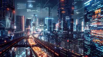 A bustling cityscape with smart infrastructure and 5G connectivity 