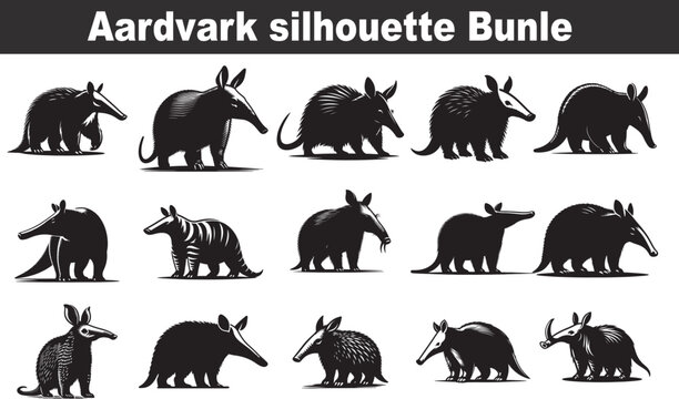 Aardvark silhouette illustration design bundle