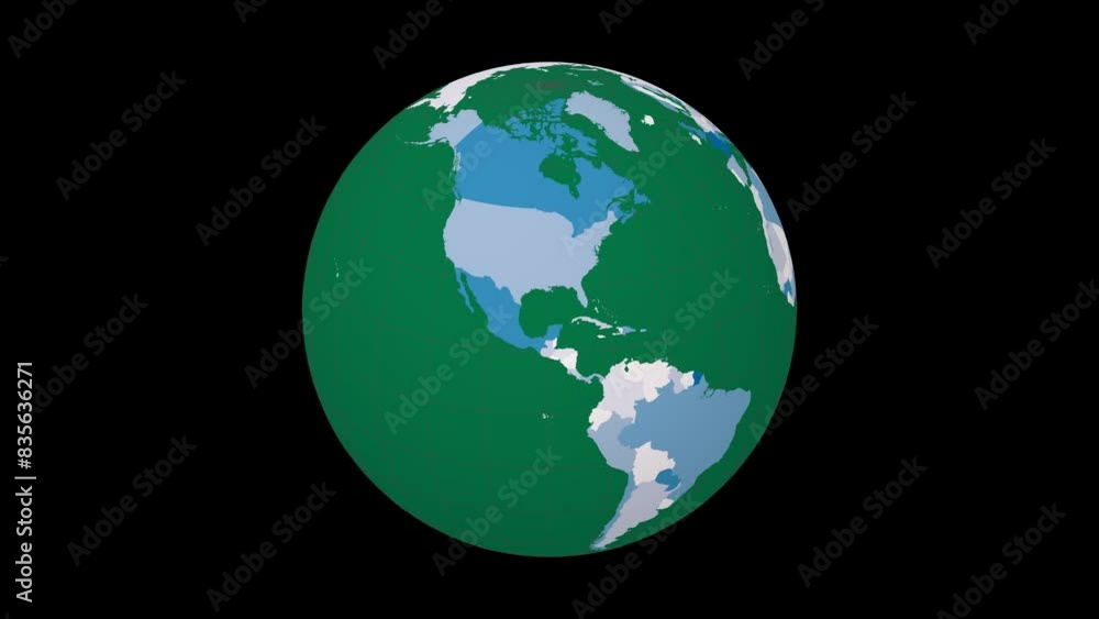 Poster rotating globe. slanted sphere view. fast speed globe rotation. colored countries style. world map w