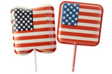 Two American flags are on a white background