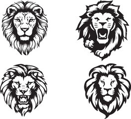 Lion hand-drawn logo design and Lion illustration set The white background 
