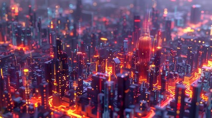 Captivating Nighttime Cityscape with Shimmering Skyscrapers and Luminous Skyline