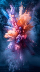 Fototapeta premium An abstract explosion of pastel colored powder in an action shot. 