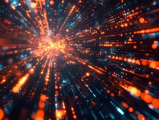 Fototapeta premium Captivating Cosmic Energy Burst of Radiant Lights and Vibrant Explosion in Futuristic Digital Backdrop