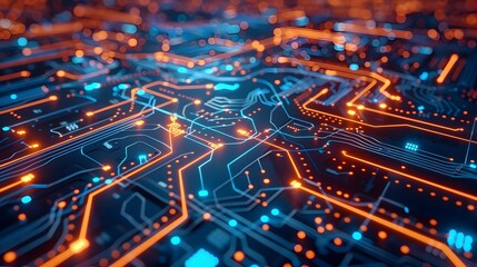 Obraz premium Futuristic Circuit Board with Glowing Connections and Digital Patterns