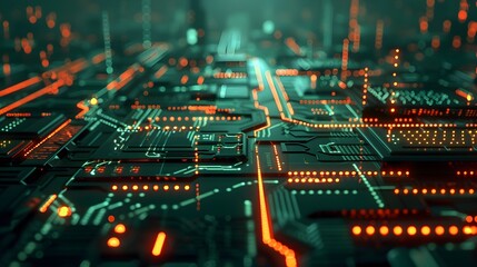 Obraz premium Futuristic Colorful Circuit Board with Glowing Neon Lights and Geometric Patterns