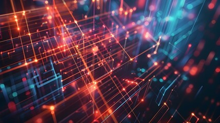 Fototapeta premium Abstract Digital Lights and Particles Forming Futuristic Science Technology Visualization