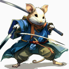 Hamster Samurai cartoon illustration with katana sword. hamster Samurai warrior cartoon