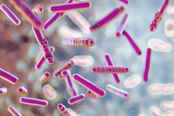 Fototapeta premium A detailed portrait of a Bifidobacterium culture under a microscope , abstract , background