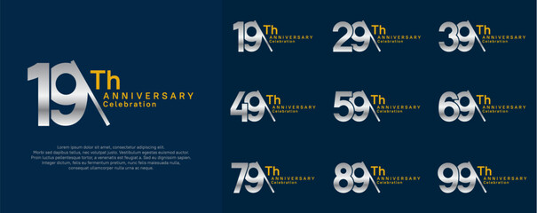 anniversary logotype vector set. silver and yellow color with slash for celebration day