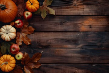 Festive fall background with pumpkins and maple