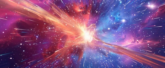 Abstract Cosmic Energy Bursts With Starry Elements, Cartoon Style, Background