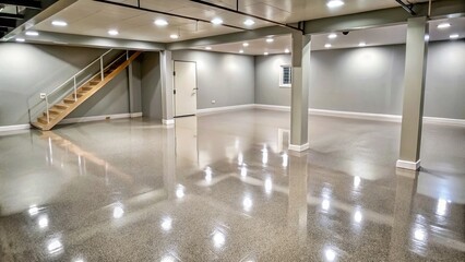 Renovated and waterproofed basement floor with concrete finish , basement, floor, renovation, waterproofing, concrete, remodeling, interior, home improvement, property, construction, design