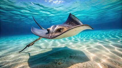 Stingray joyfully skipping in the ocean , marine life, underwater, wildlife, animal, sea creature,...