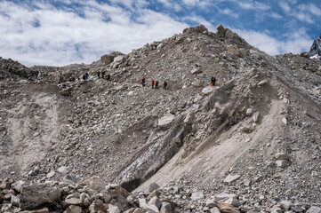 Group of tourist while trekking to Everest Base Camp in Nepal. Everest Base Camp Trek is undoubtedly the adventure of a lifetime and one of Nepal's best trekking destination.