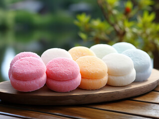 Generous Colored japanese ice cream mochi in rice dough