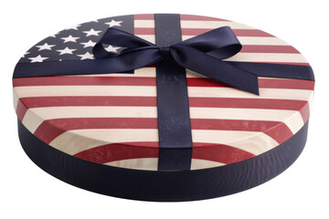 Fototapeta premium A red, white, and blue box with a bow on top of it