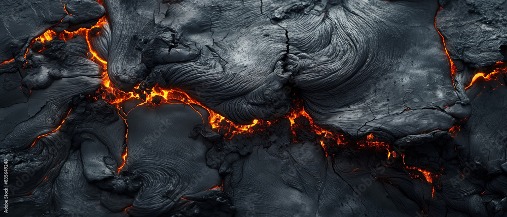Wall mural abstract background of extinct lava with red gaps.