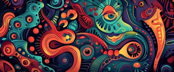 Fototapeta premium Abstract Designs Inspired By Folklore, Cartoon Style, Background