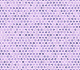Honeycomb mosaic hexagons background. Rounded hexagons mosaic cells with padding and inner solid cells. Purple color tones. Hexagon shapes. Tileable pattern. Seamless vector illustration.