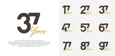 anniversary logotype vector design set with brown handwriting, black color can be use for special day