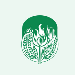 circular wheat design with fire illustration