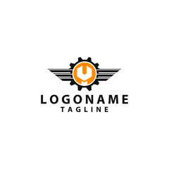 wrench gear wing logo design vector