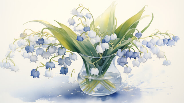 Double Exposure, White Background, Vase with Lillies of the Valley illustration ~ Created using Generative AI
