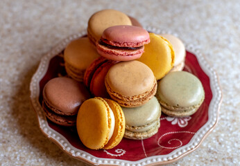 French Macarons on a pretty plate, ready to eat