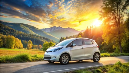 Electric Vehicle car parked on the road with a beautiful natural background , electric, vehicle, car, HD, download, green, eco-friendly, transportation, technology, electric car