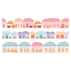 Fototapeta premium a colorful illustration of a house with a cupcake on it