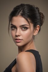 Fototapeta premium Beautiful young brazilian woman wearing black dress. close to perfection female model
