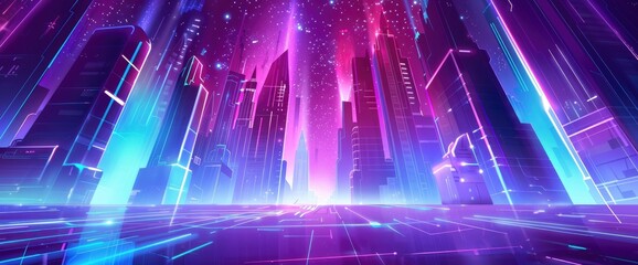 Abstract Energy Bursts In A Futuristic Cityscape, Cartoon Style, Background