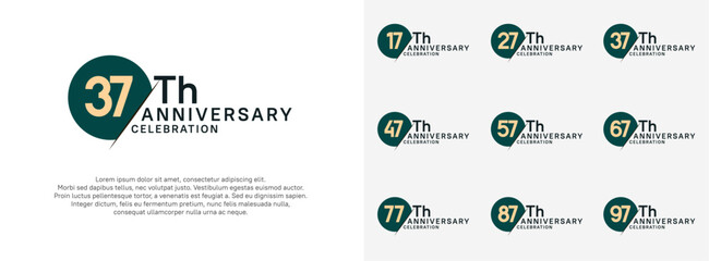 anniversary logo style vector sets. green circle and brown number for celebration