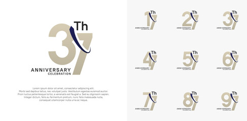 anniversary vector set. brown color with blue swoosh can be use for celebration