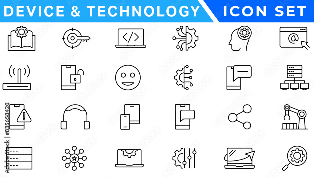 Poster information technology icons set. set of 100 technology icons. industry concept factory of the futur