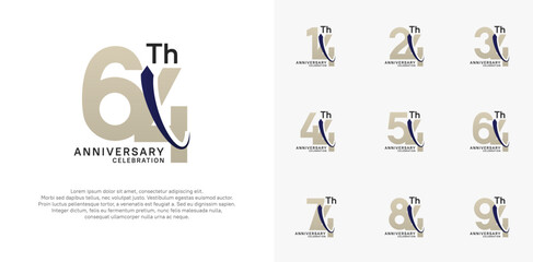 anniversary vector set. brown color with blue swoosh can be use for celebration