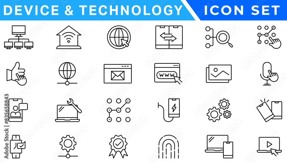 Poster information technology icons set. set of 100 technology icons. industry concept factory of the futur