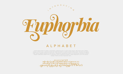 Euphorbia premium luxury elegant alphabet letters and numbers. Vintage wedding typography classic serif font decorative vintage retro. creative vector illustration