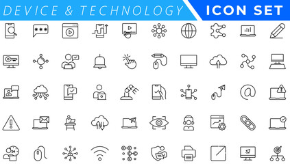 Information technology line icons collection. Big UI icon set in a flat design. Thin outline icons pack. Vector illustration