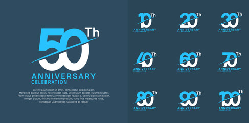 anniversary logotype vector set with blue and white color and slash for celebration day