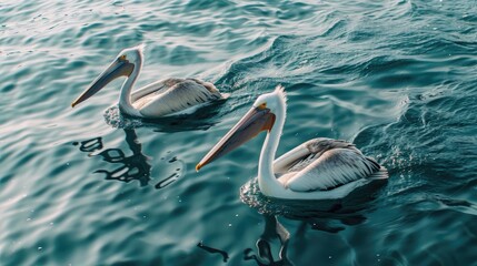 Pelicans swimming in the sea