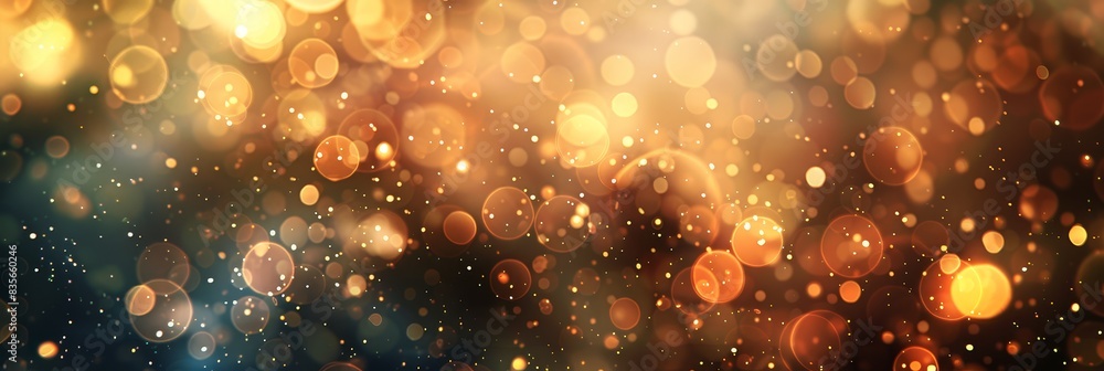 Poster golden bokeh lights on dark background - abstract image showing a multitude of defocused golden ligh