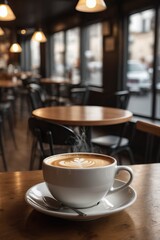 Obraz premium Coffee in cup with latte art in coffee shop