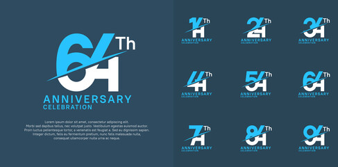 anniversary logotype vector set with blue and white color and slash for celebration day