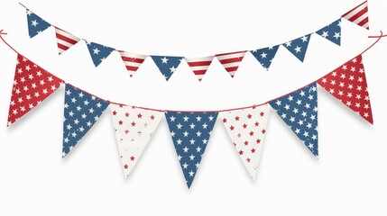 Obraz premium String of American flag inspired bunting - American-flag inspired bunting flags displayed in a string, with star motifs and striped patterns in red, white, and blue