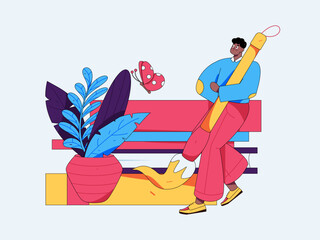 Character reading quietly vector concept operation hand drawn illustration
