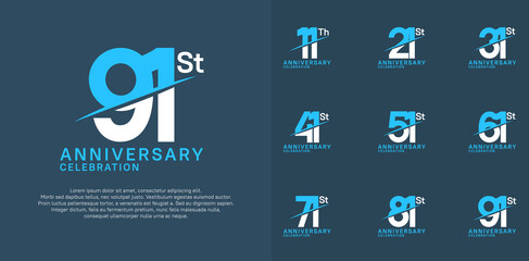 anniversary logotype vector set with blue and white color and slash for celebration day