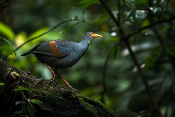 Fototapeta premium A bird with orange and black feathers is perched on a tree branch