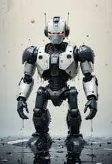 Fototapeta premium Robot in a Black Puddle